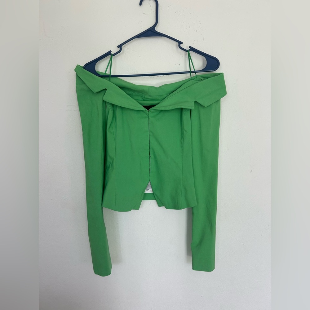 ZARA WOMAN SS22 APPLE GREEN FITTED CROP BLAZER